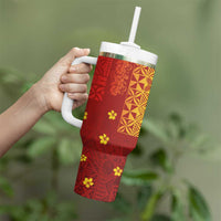 Samoa Tapa Pacific Tribal Pattern Tumbler With Handle Hibiscus and Plumeria LT03 - Polynesian Pride