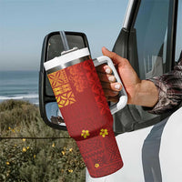 Samoa Tapa Pacific Tribal Pattern Tumbler With Handle Hibiscus and Plumeria LT03 - Polynesian Pride