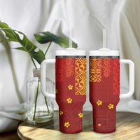 Samoa Tapa Pacific Tribal Pattern Tumbler With Handle Hibiscus and Plumeria LT03 - Polynesian Pride