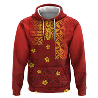 Samoa Tapa Pacific Tribal Pattern Zip Hoodie Hibiscus and Plumeria LT03 Pullover Hoodie Red - Polynesian Pride