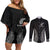 New Zealand Netball Couples Matching Off Shoulder Short Dress and Long Sleeve Button Shirt Koru and Maori Tattoo Jersey