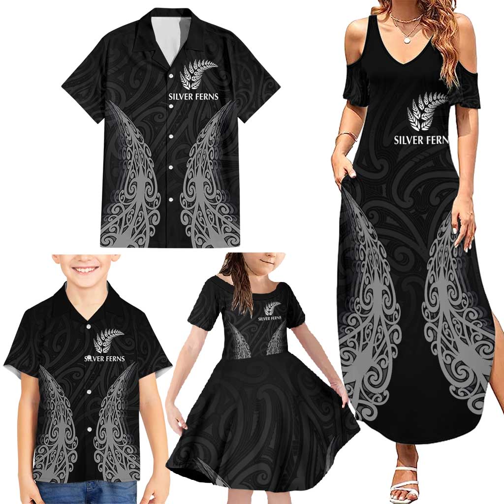 New Zealand Netball Family Matching Summer Maxi Dress and Hawaiian Shirt Koru and Maori Tattoo Jersey