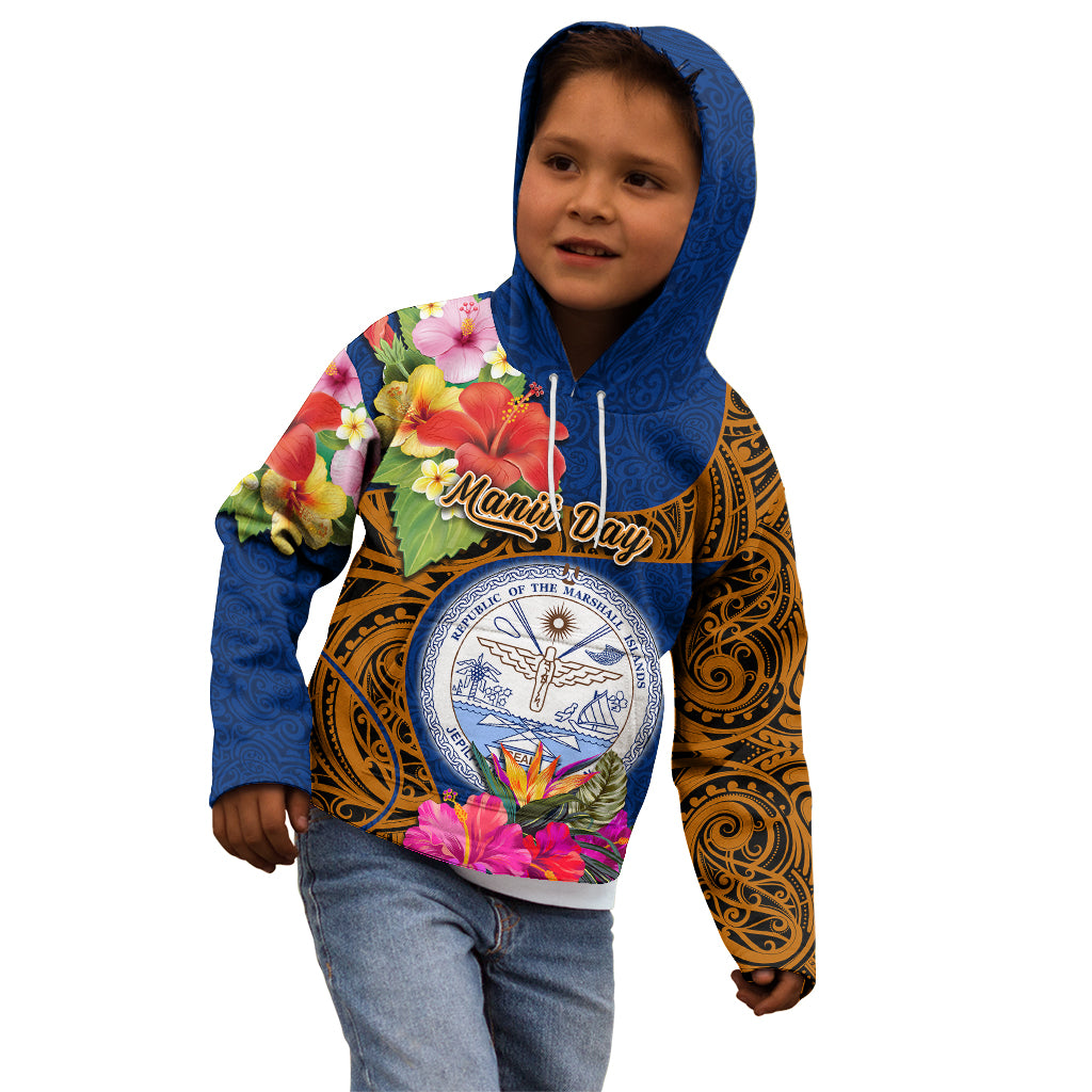 Personalised Marshall Islands Manit Day Kid Hoodie Marshall Seal Mix Hibiscus Flower Maori Pattern Style LT03 - Polynesian Pride
