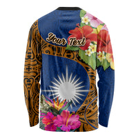 Personalised Marshall Islands Manit Day Long Sleeve Shirt Marshall Seal Mix Hibiscus Flower Maori Pattern Style LT03 - Polynesian Pride