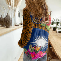 Personalised Marshall Islands Manit Day Women Casual Shirt Marshall Seal Mix Hibiscus Flower Maori Pattern Style LT03 - Polynesian Pride