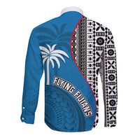 Fiji Rugby Long Sleeve Button Shirt Coat of Arms Palm Tree Mix Polynesia Tapa Pattern LT03 - Polynesian Pride
