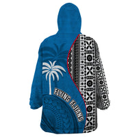 Fiji Rugby Wearable Blanket Hoodie Coat of Arms Palm Tree Mix Polynesia Tapa Pattern LT03 - Polynesian Pride