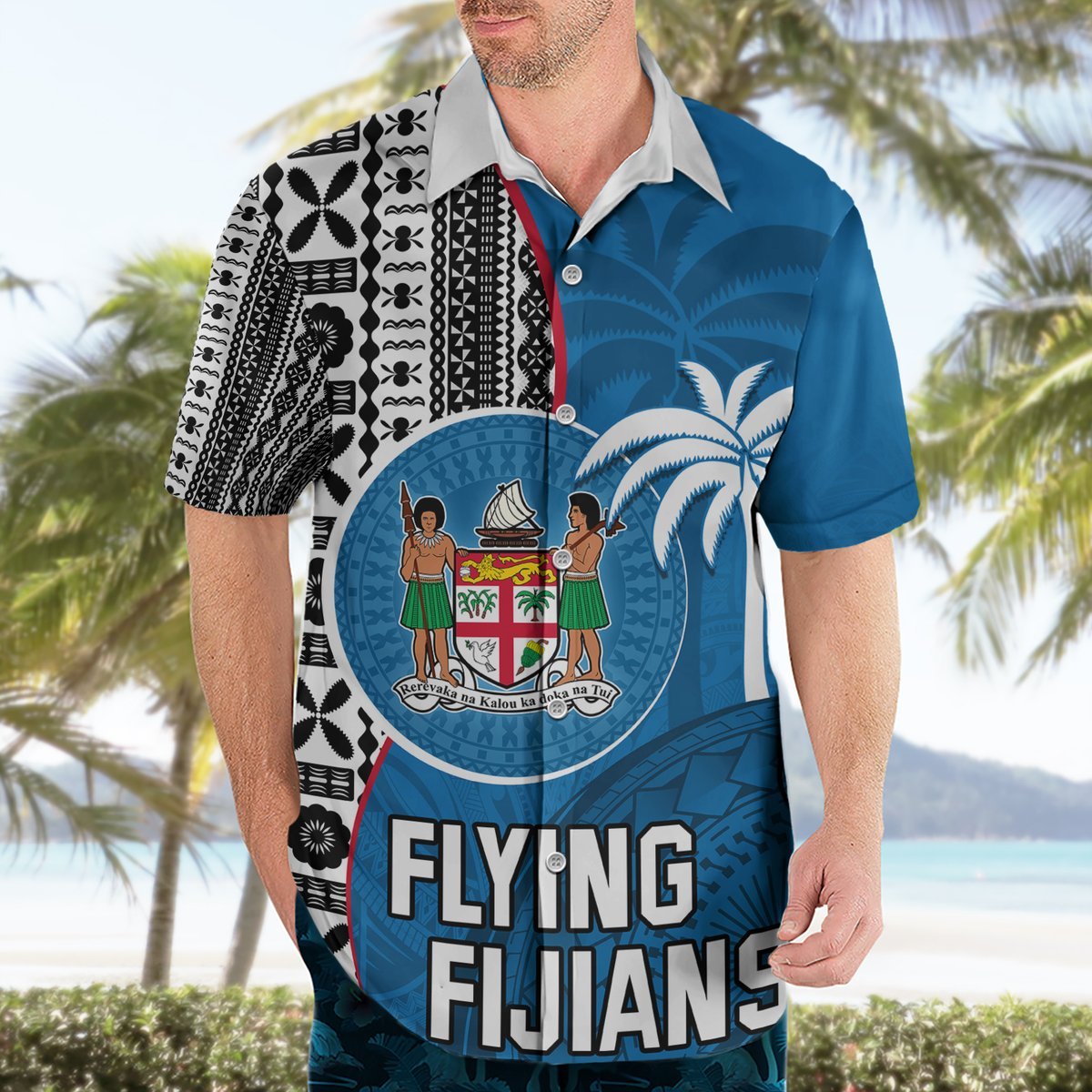 Custom Fiji Rugby Hawaiian Shirt Coat of Arms Palm Tree Mix Polynesia Tapa Pattern LT03 - Polynesian Pride