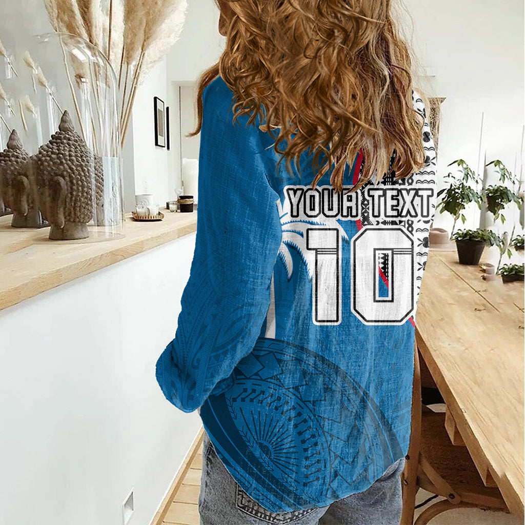 Custom Fiji Rugby Women Casual Shirt Coat of Arms Palm Tree Mix Polynesia Tapa Pattern LT03 - Polynesian Pride