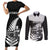 New Zealand World Cup 2023 Couples Matching Short Sleeve Bodycon Dress and Long Sleeve Button Shirt Aotearoa Haka Rugby with Silver Fern Maori Ethnic Pattern LT03 Black - Polynesian Pride