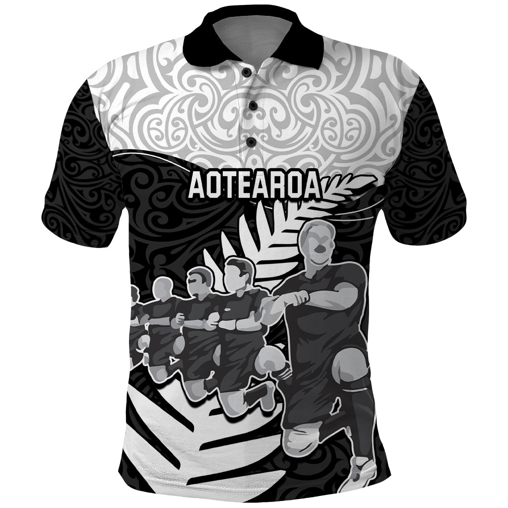 New Zealand World Cup 2023 Polo Shirt Aotearoa Haka Rugby with Silver Fern Maori Ethnic Pattern LT03 Black - Polynesian Pride