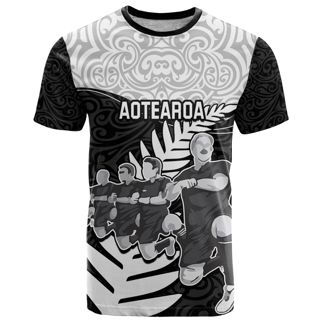 New Zealand World Cup 2023 T Shirt Aotearoa Haka Rugby with Silver Fern Maori Ethnic Pattern LT03 Black - Polynesian Pride