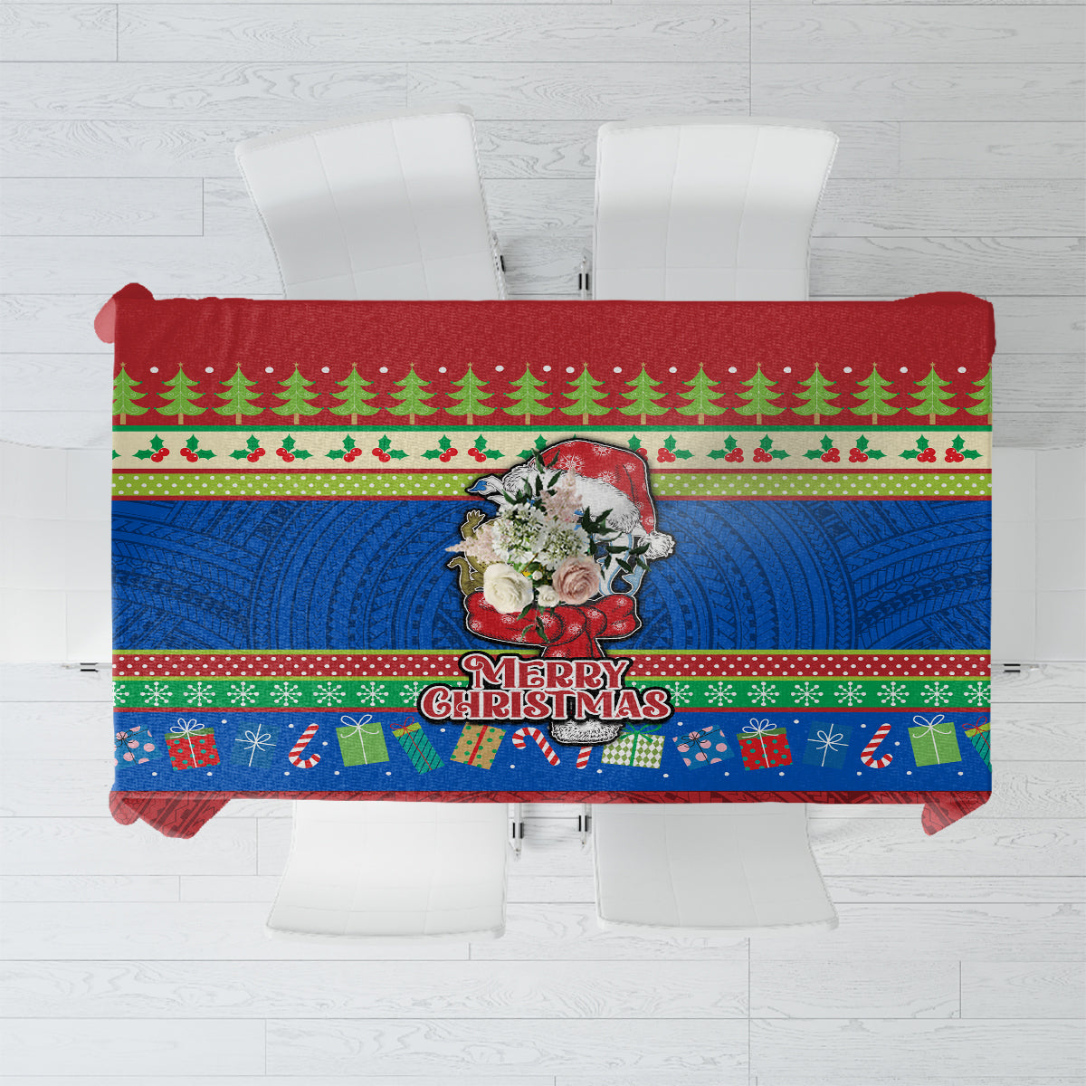 Solomon Islands Christmas Tablecloth Santa With Flag Of Solomon Polynesian Tribal Xmas Vibe LT03 Blue - Polynesian Pride