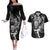 New Zealand Rugby Couples Matching Off The Shoulder Long Sleeve Dress and Hawaiian Shirt Maori Warrior Rugby with Silver Fern Sleeve Tribal Ethnic Style LT03 Black - Polynesian Pride