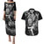 New Zealand Rugby Couples Matching Puletasi Dress and Hawaiian Shirt Maori Warrior Rugby with Silver Fern Sleeve Tribal Ethnic Style LT03 Black - Polynesian Pride