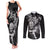 New Zealand Rugby Couples Matching Tank Maxi Dress and Long Sleeve Button Shirt Maori Warrior Rugby with Silver Fern Sleeve Tribal Ethnic Style LT03 Black - Polynesian Pride