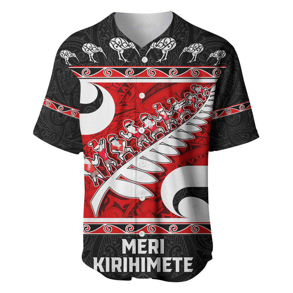 Personalized New Zealand Christmas Baseball Jersey Santa Haka Fern and Kiwi Bird Tino Rangatiratanga Maori Flag Style LT03 Black - Polynesian Pride