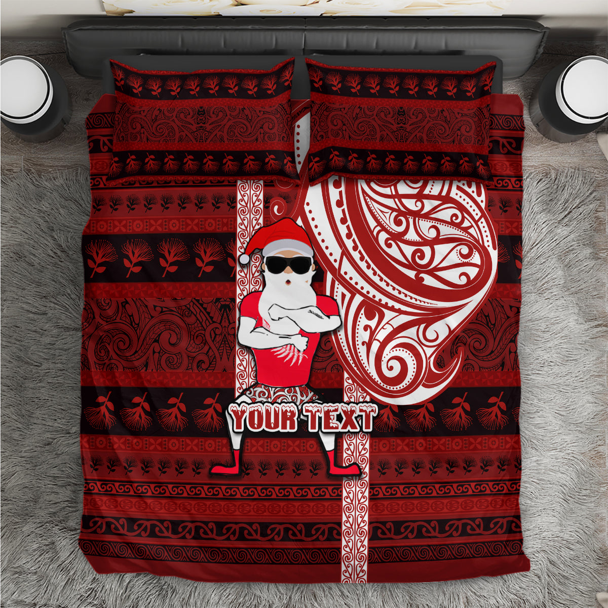 Personalized New Zealand Christmas Bedding Set Santa Claus and Kiwi Bird Maori Tattoo Koru Pattern LT03 Red - Polynesian Pride