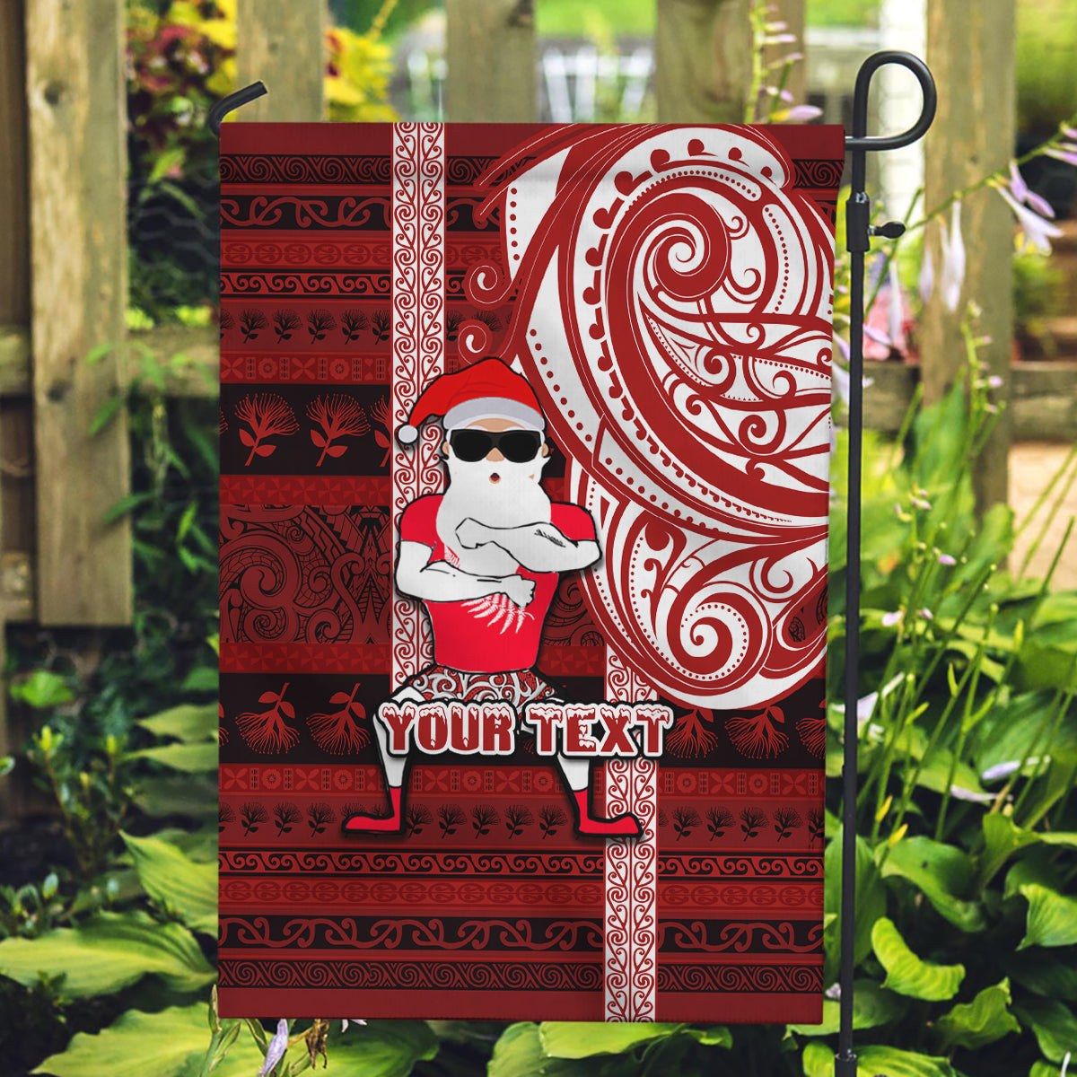 Personalized New Zealand Christmas Garden Flag Santa Claus and Kiwi Bird Maori Tattoo Koru Pattern LT03 Garden Flag Red - Polynesian Pride