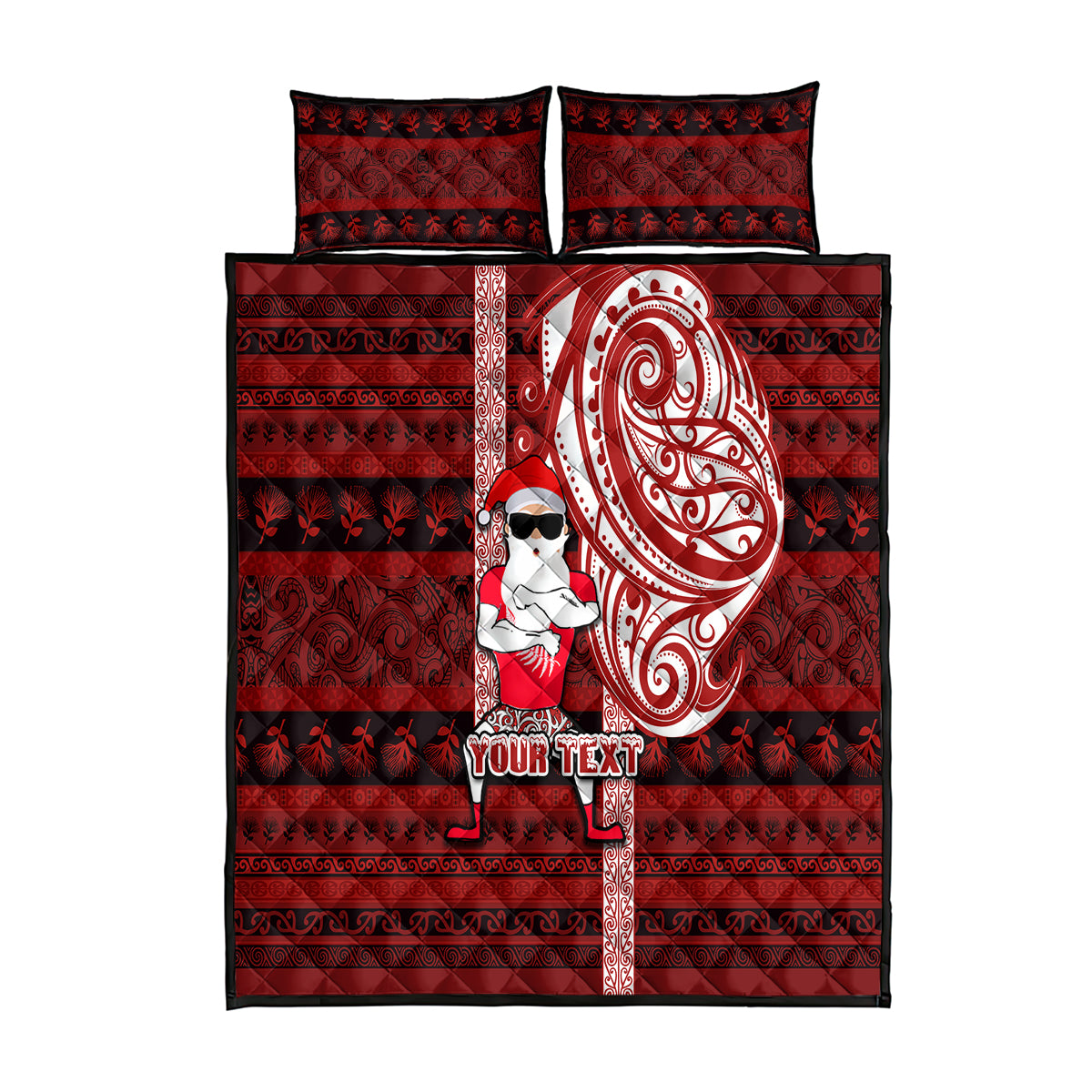 Personalized New Zealand Christmas Quilt Bed Set Santa Claus and Kiwi Bird Maori Tattoo Koru Pattern LT03 Red - Polynesian Pride