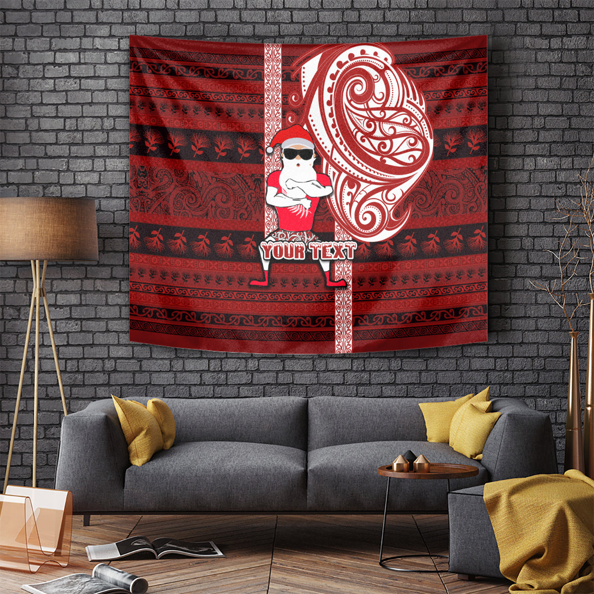 Personalized New Zealand Christmas Tapestry Santa Claus and Kiwi Bird Maori Tattoo Koru Pattern LT03 Red - Polynesian Pride