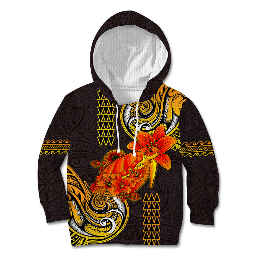 Hawaii Turtle Hibiscus Flower Kid Hoodie Polynesian Tattoo LT03 Hoodie Black - Polynesian Pride