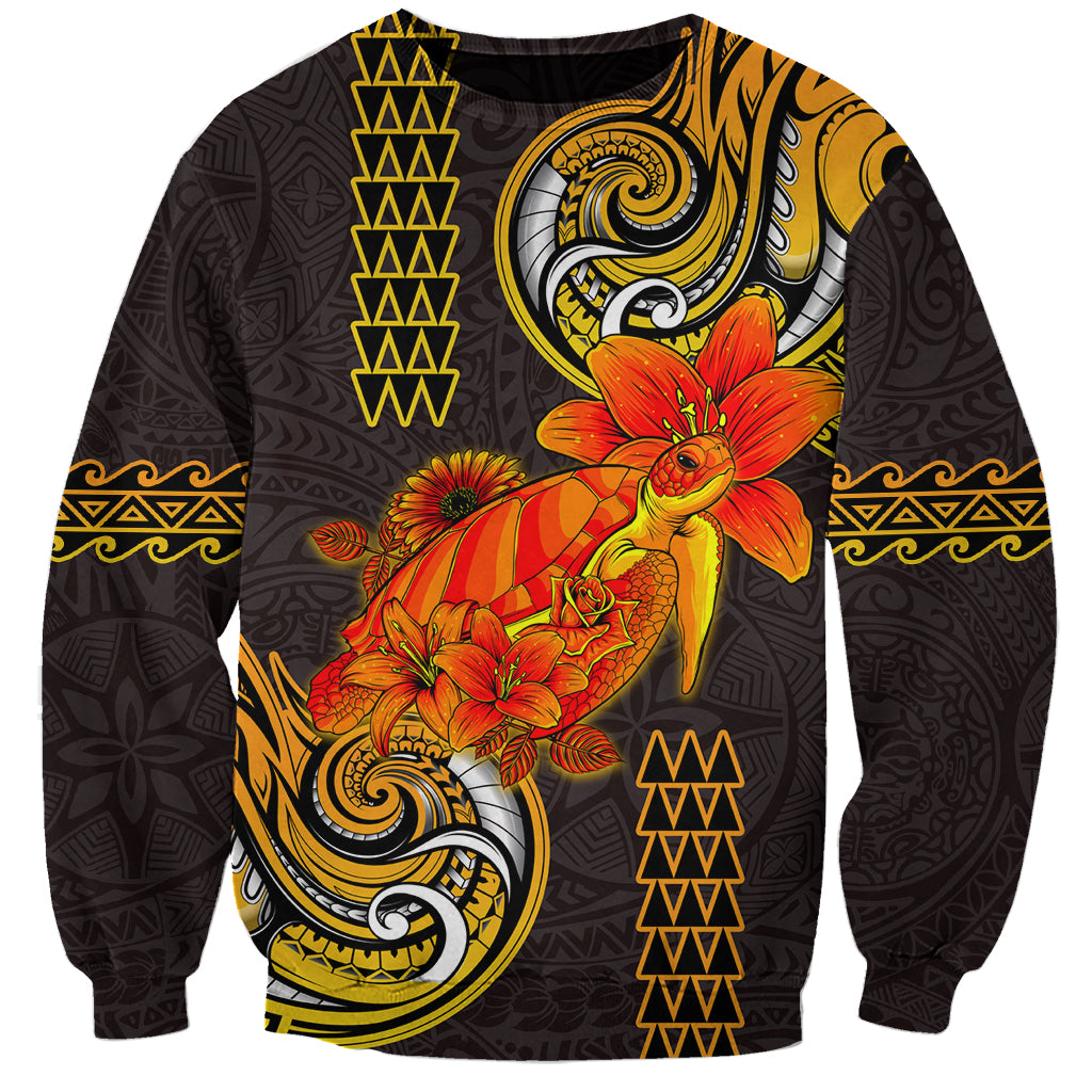 Hawaii Turtle Hibiscus Flower Sweatshirt Polynesian Tattoo LT03 Unisex Black - Polynesian Pride