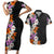 Hawaii Tropical Leaves and Flowers Couples Matching Short Sleeve Bodycon Dress and Hawaiian Shirt Tribal Polynesian Pattern LT03 Black - Polynesian Pride