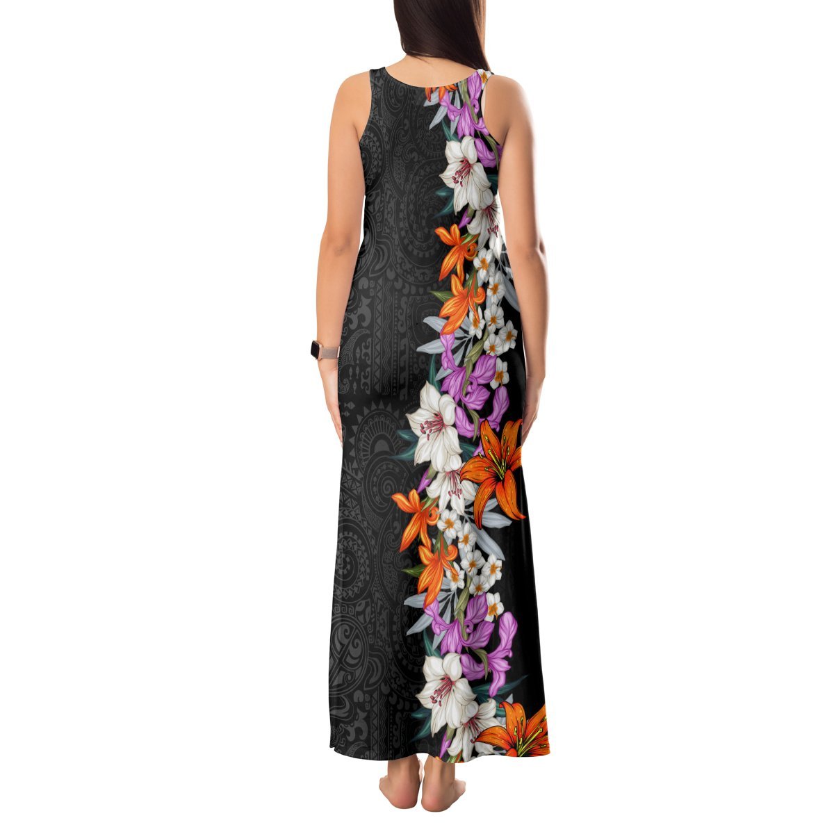 Hawaii Tropical Leaves and Flowers Tank Maxi Dress Tribal Polynesian Pattern LT03 - Polynesian Pride