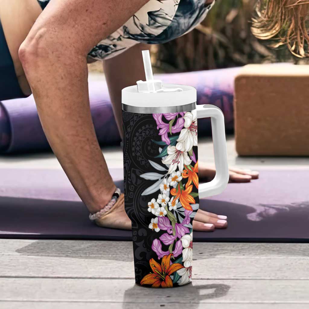 Hawaii Tropical Leaves and Flowers Tumbler With Handle Tribal Polynesian Pattern LT03 - Polynesian Pride