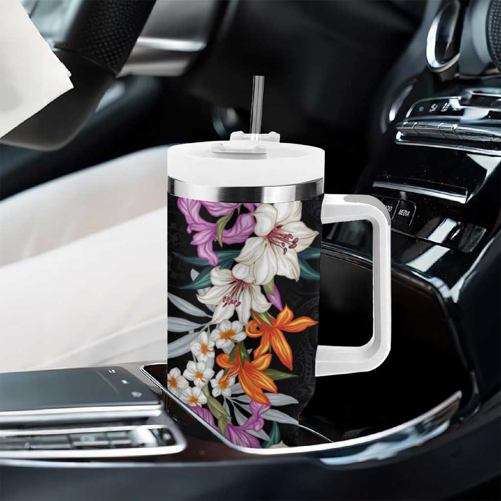 Hawaii Tropical Leaves and Flowers Tumbler With Handle Tribal Polynesian Pattern LT03 - Polynesian Pride