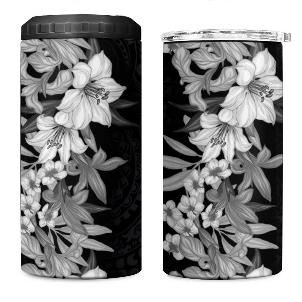 Hawaii Tropical Leaves and Flowers 4 in 1 Can Cooler Tumbler Tribal Polynesian Pattern Black White Style LT03 One Size: 16 oz Black - Polynesian Pride