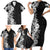 Hawaii Tropical Leaves and Flowers Family Matching Short Sleeve Bodycon Dress and Hawaiian Shirt Tribal Polynesian Pattern Black White Style LT03 - Polynesian Pride