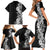 Hawaii Tropical Leaves and Flowers Family Matching Short Sleeve Bodycon Dress and Hawaiian Shirt Tribal Polynesian Pattern Black White Style LT03 - Polynesian Pride