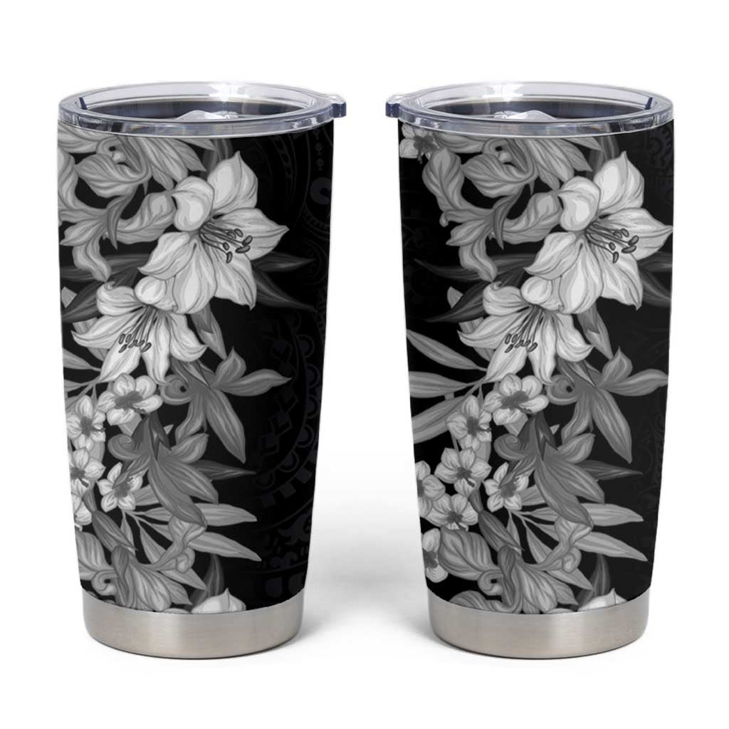 Hawaii Tropical Leaves and Flowers Tumbler Cup Tribal Polynesian Pattern Black White Style LT03 Black - Polynesian Pride