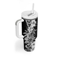 Hawaii Tropical Leaves and Flowers Tumbler With Handle Tribal Polynesian Pattern Black White Style LT03 - Polynesian Pride