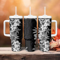 Hawaii Tropical Leaves and Flowers Tumbler With Handle Tribal Polynesian Pattern Black White Style LT03 - Polynesian Pride
