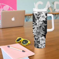 Hawaii Tropical Leaves and Flowers Tumbler With Handle Tribal Polynesian Pattern Black White Style LT03 - Polynesian Pride