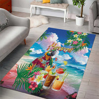 Hawaii Cocktails Area Rug Parrot with Cute Beach Landscape and Tropical Plants LT03 - Polynesian Pride