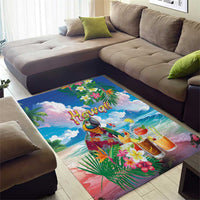 Hawaii Cocktails Area Rug Parrot with Cute Beach Landscape and Tropical Plants LT03 - Polynesian Pride