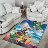 Hawaii Cocktails Area Rug Parrot with Cute Beach Landscape and Tropical Plants LT03 - Polynesian Pride