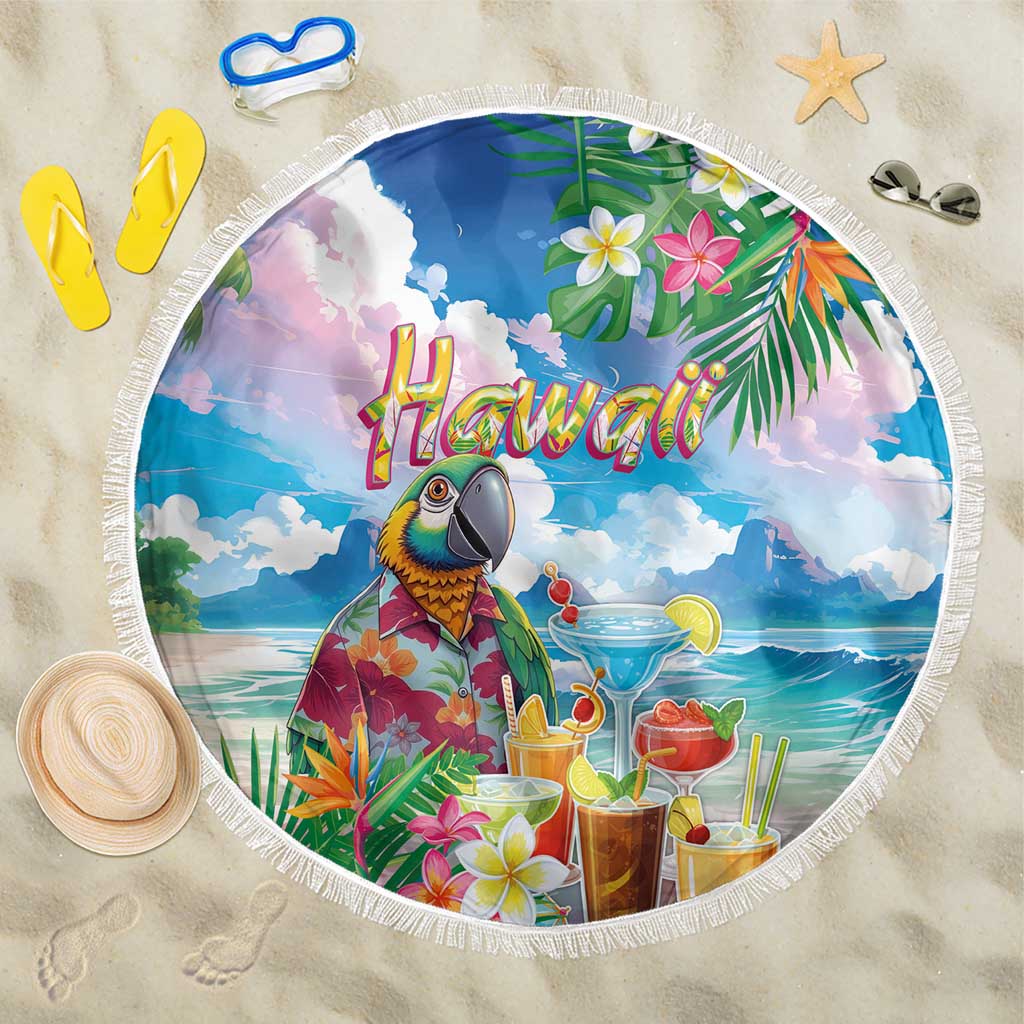 Hawaii Cocktails Beach Blanket Parrot with Cute Beach Landscape and Tropical Plants LT03 One Size 150cm Pastel - Polynesian Pride