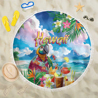 Hawaii Cocktails Beach Blanket Parrot with Cute Beach Landscape and Tropical Plants LT03 One Size 150cm Pastel - Polynesian Pride