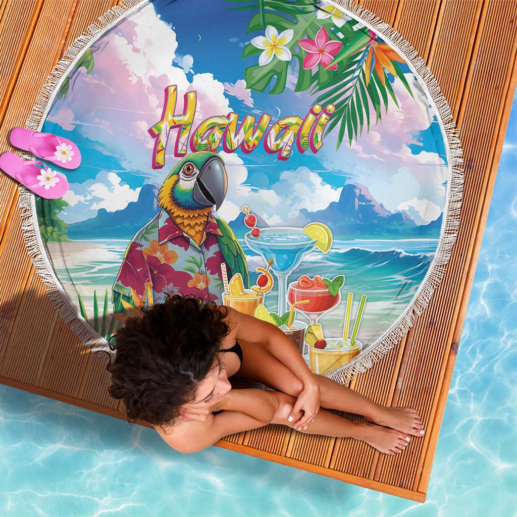 Hawaii Cocktails Beach Blanket Parrot with Cute Beach Landscape and Tropical Plants LT03 - Polynesian Pride