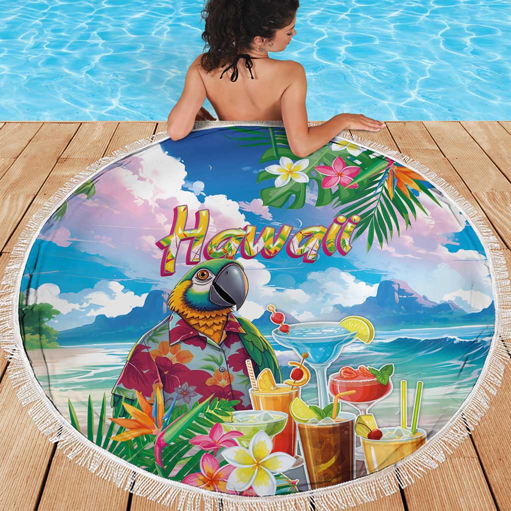 Hawaii Cocktails Beach Blanket Parrot with Cute Beach Landscape and Tropical Plants LT03 - Polynesian Pride