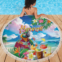 Hawaii Cocktails Beach Blanket Parrot with Cute Beach Landscape and Tropical Plants LT03 - Polynesian Pride