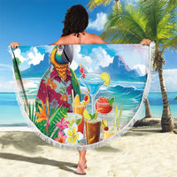 Hawaii Cocktails Beach Blanket Parrot with Cute Beach Landscape and Tropical Plants LT03 - Polynesian Pride