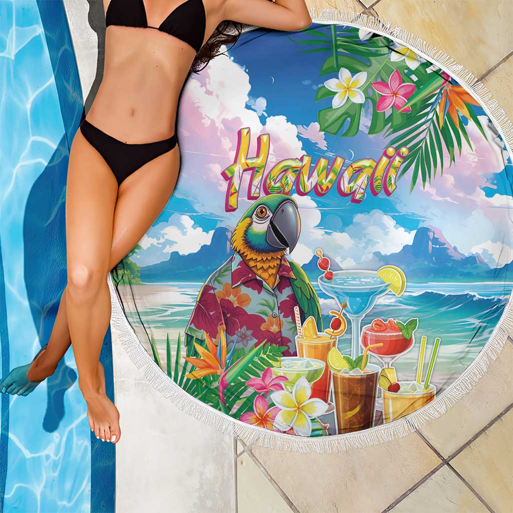Hawaii Cocktails Beach Blanket Parrot with Cute Beach Landscape and Tropical Plants LT03 - Polynesian Pride