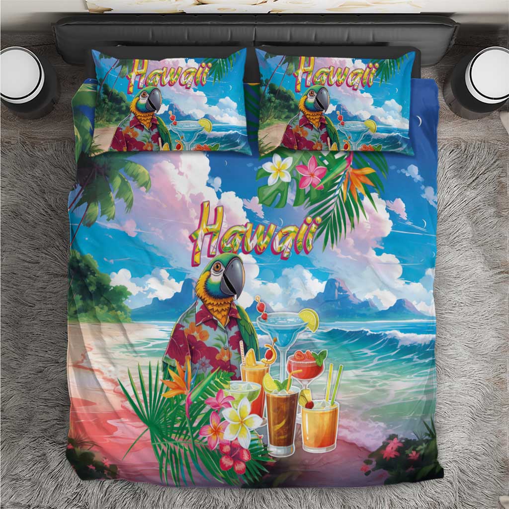 Hawaii Cocktails Bedding Set Parrot with Cute Beach Landscape and Tropical Plants LT03 Pastel - Polynesian Pride