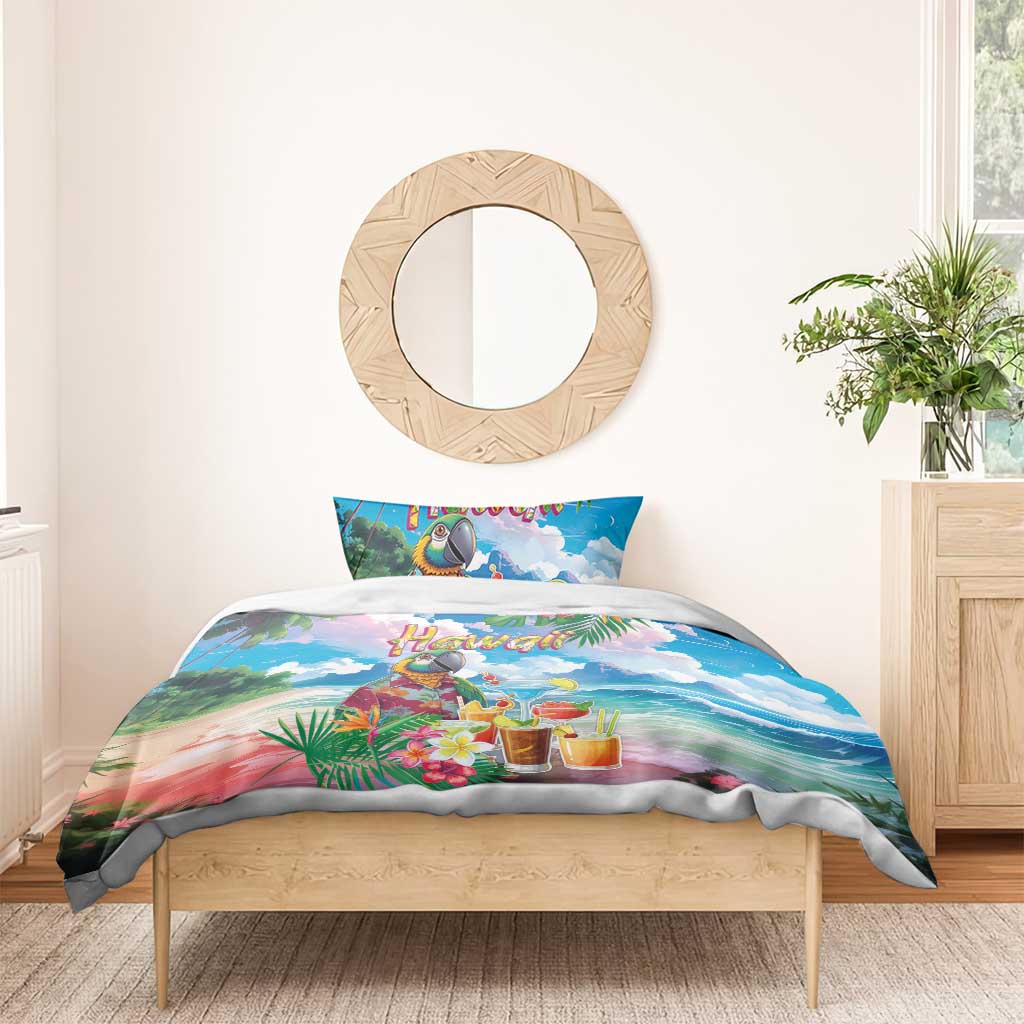 Hawaii Cocktails Bedding Set Parrot with Cute Beach Landscape and Tropical Plants LT03 - Polynesian Pride
